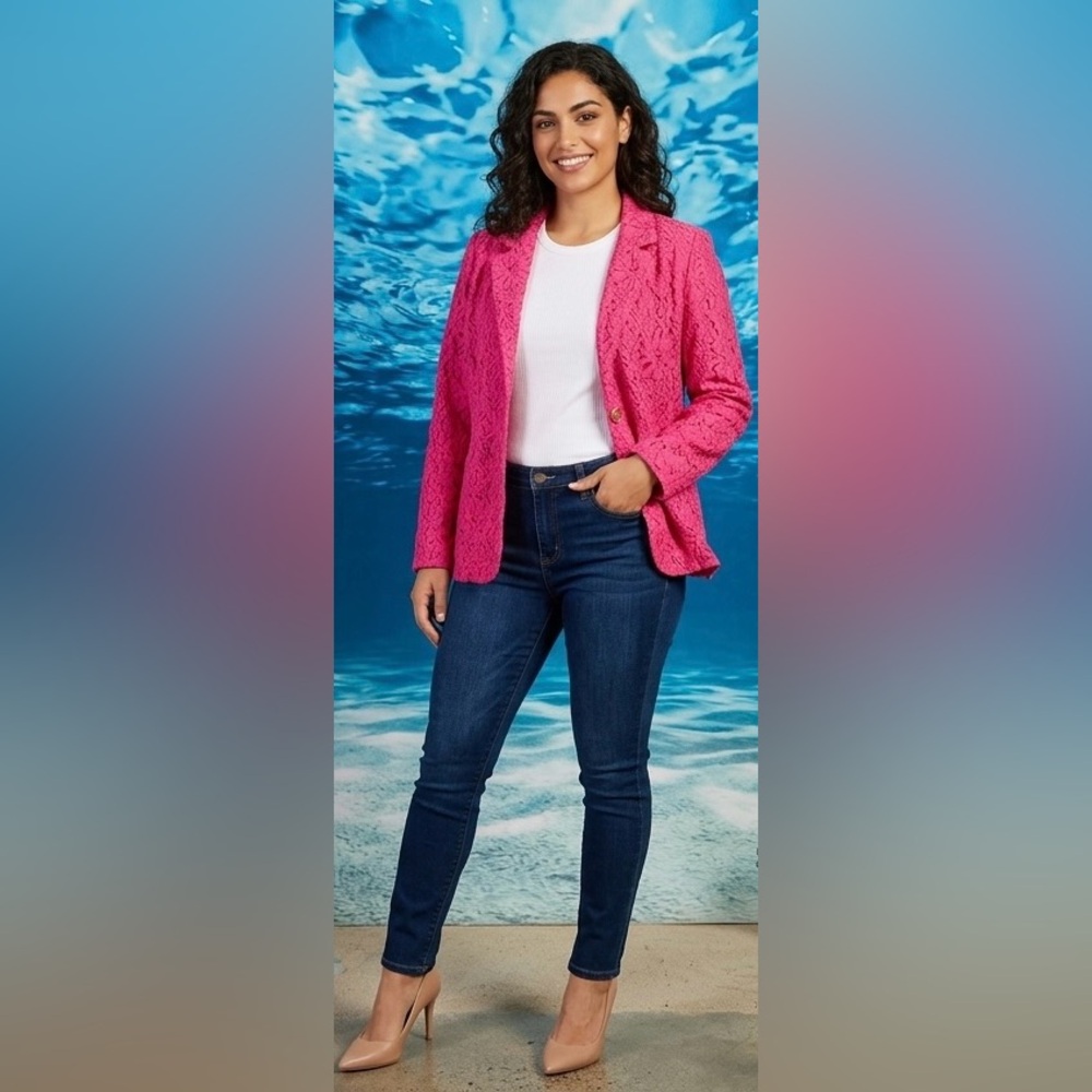 G by Giuliana Hot Pink Lace Blazer Open Front Tailored Dressy Jacket